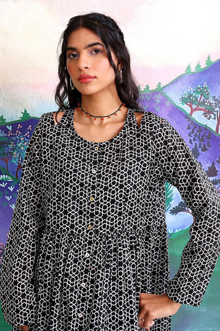 Generation - Geometric Monochrome Dress - 1 Piece - Black - Lawn