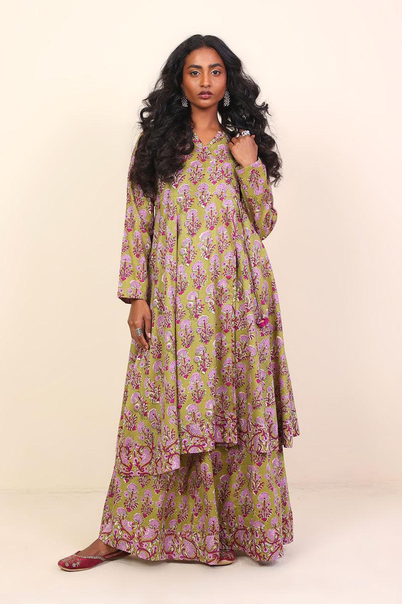 Generation - 2 Piece Pankhi Lehnga Set - Olive Green  Lawn