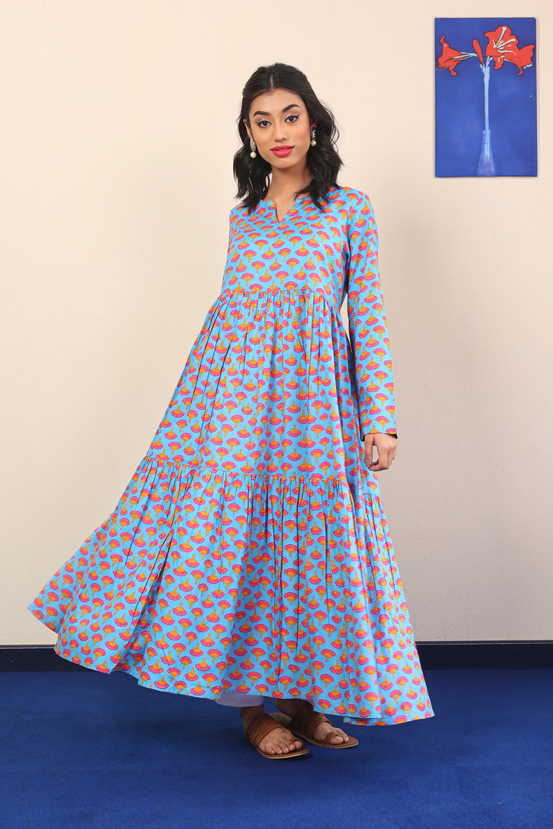 Generation - Kapaas Printed Tiered Dress - Sky Blue - Lawn - 1 Piece