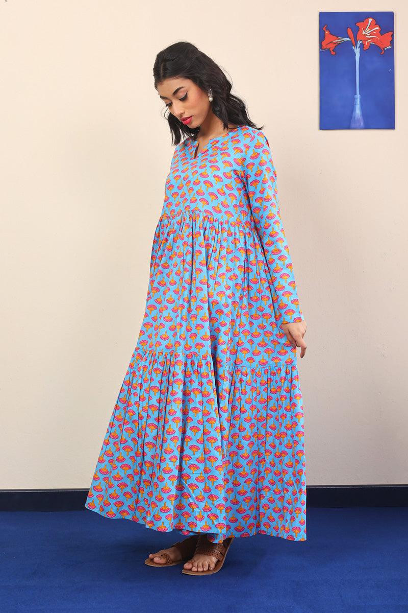 Generation - Kapaas Printed Tiered Dress - Sky Blue - Lawn - 1 Piece