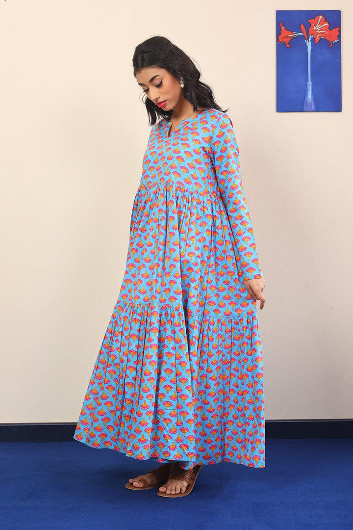 Generation - Kapaas Printed Tiered Dress - Sky Blue - Lawn - 1 Piece