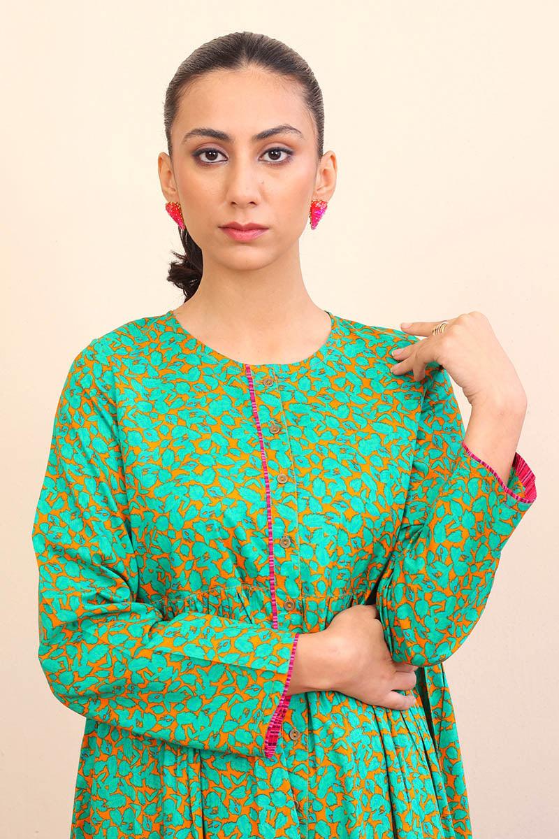 Generation - 1 Piece - Gulab Printed Dress - Mango Yellow - Lawn