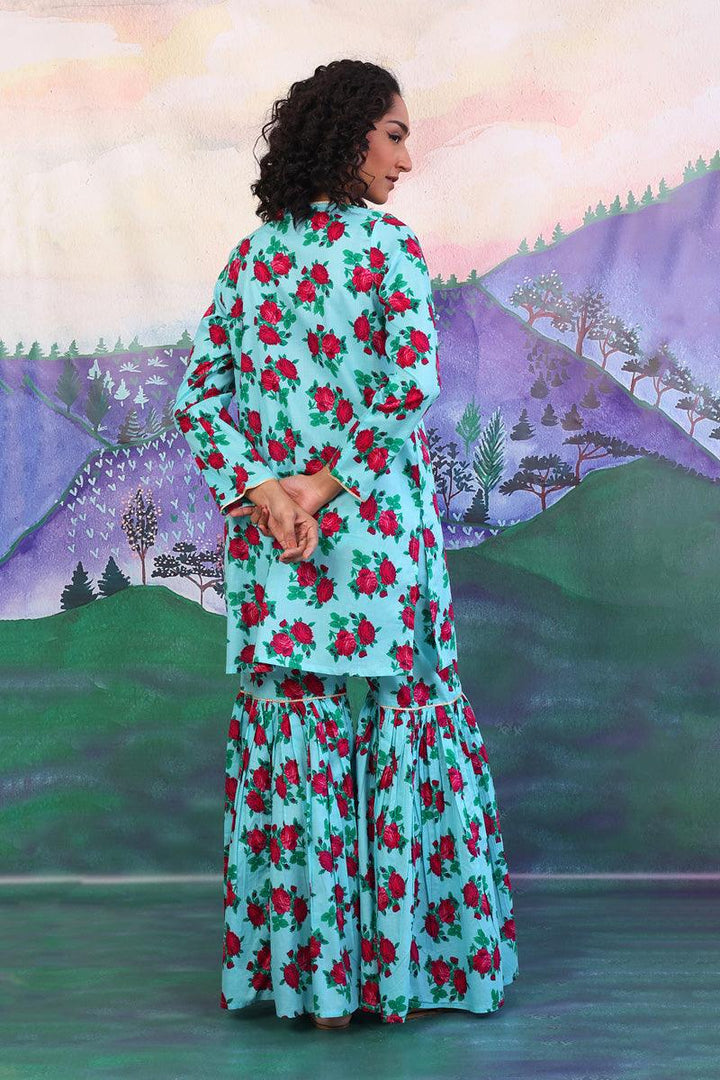 Generation - 2 Piece - Gulab Gharara Set - Sky Blue - Lawn