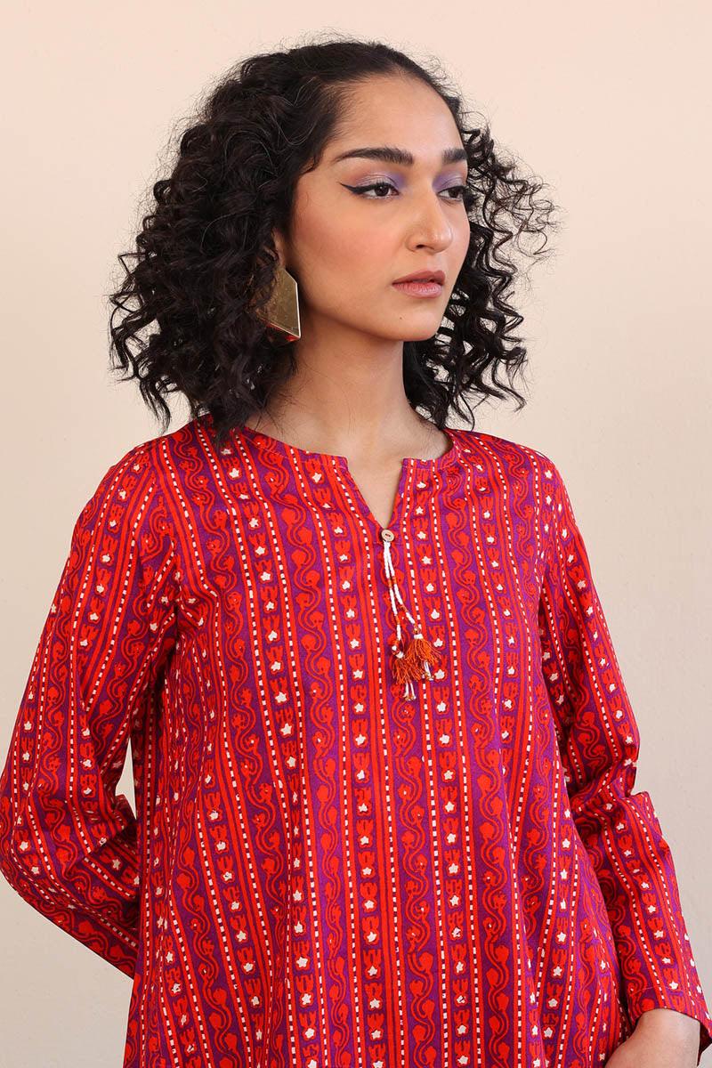 Generation - Mushrooms Kurta - 1 Piece - Red - Lawn