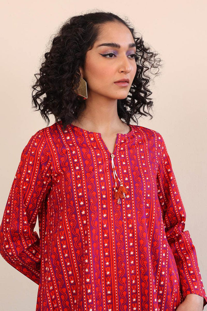 Generation - Mushrooms Kurta - 1 Piece - Red - Lawn