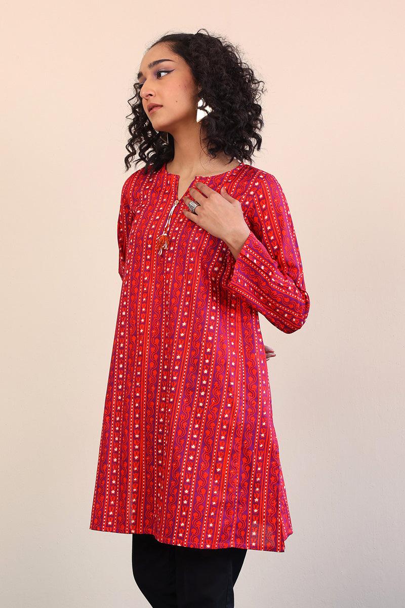Generation - Mushrooms Kurta - 1 Piece - Red - Lawn