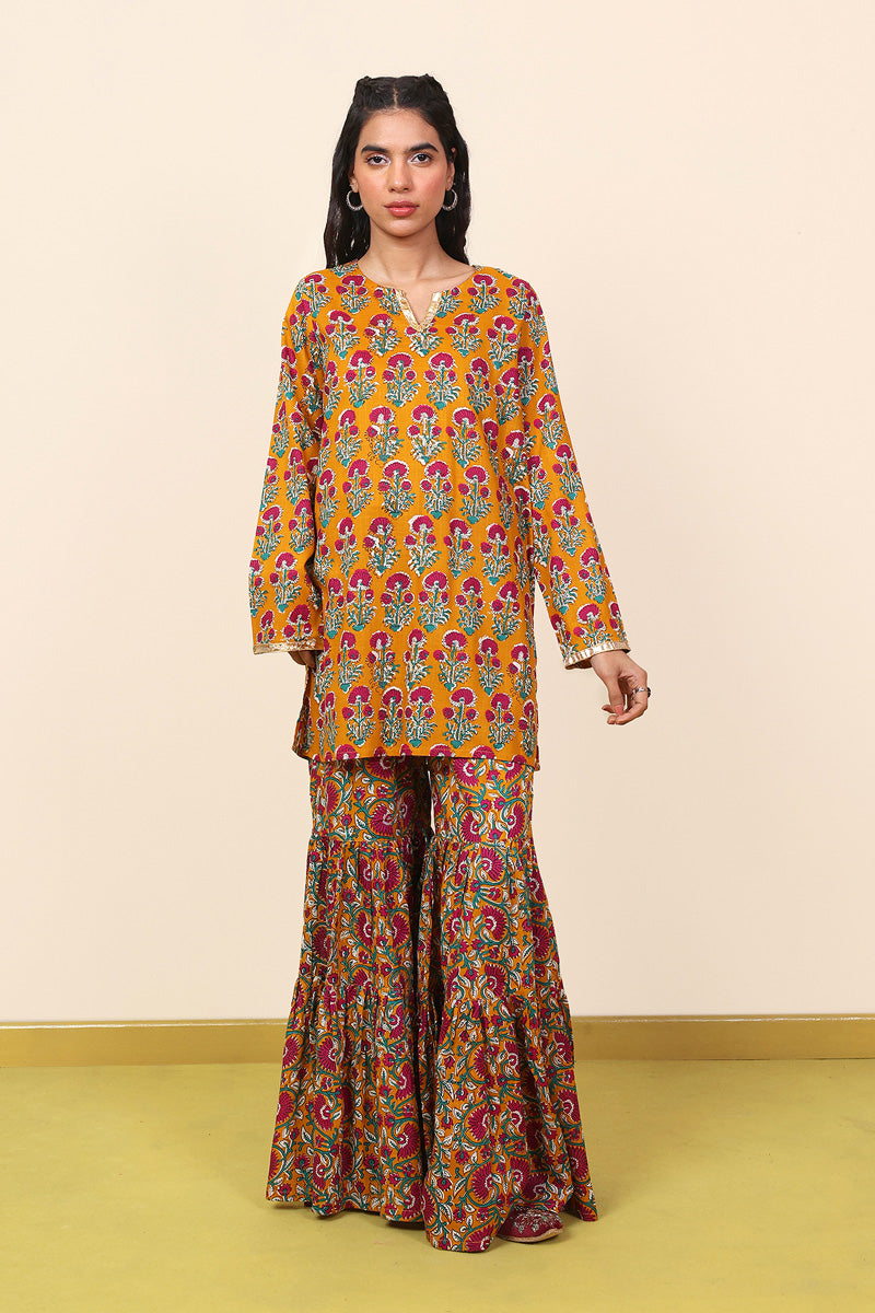 Generation - 2 Piece - Pankhi Gharara Set - Mustard - Lawn