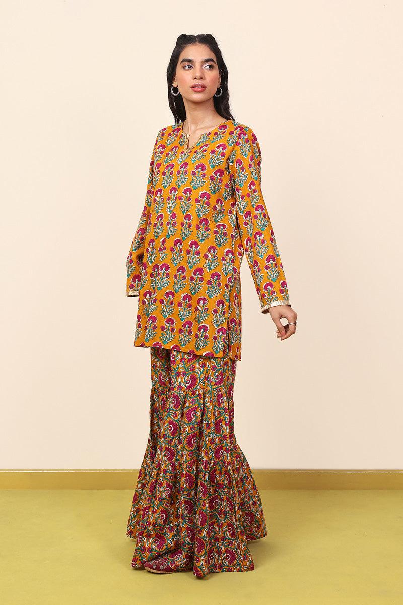 Generation - 2 Piece - Pankhi Gharara Set - Mustard - Lawn