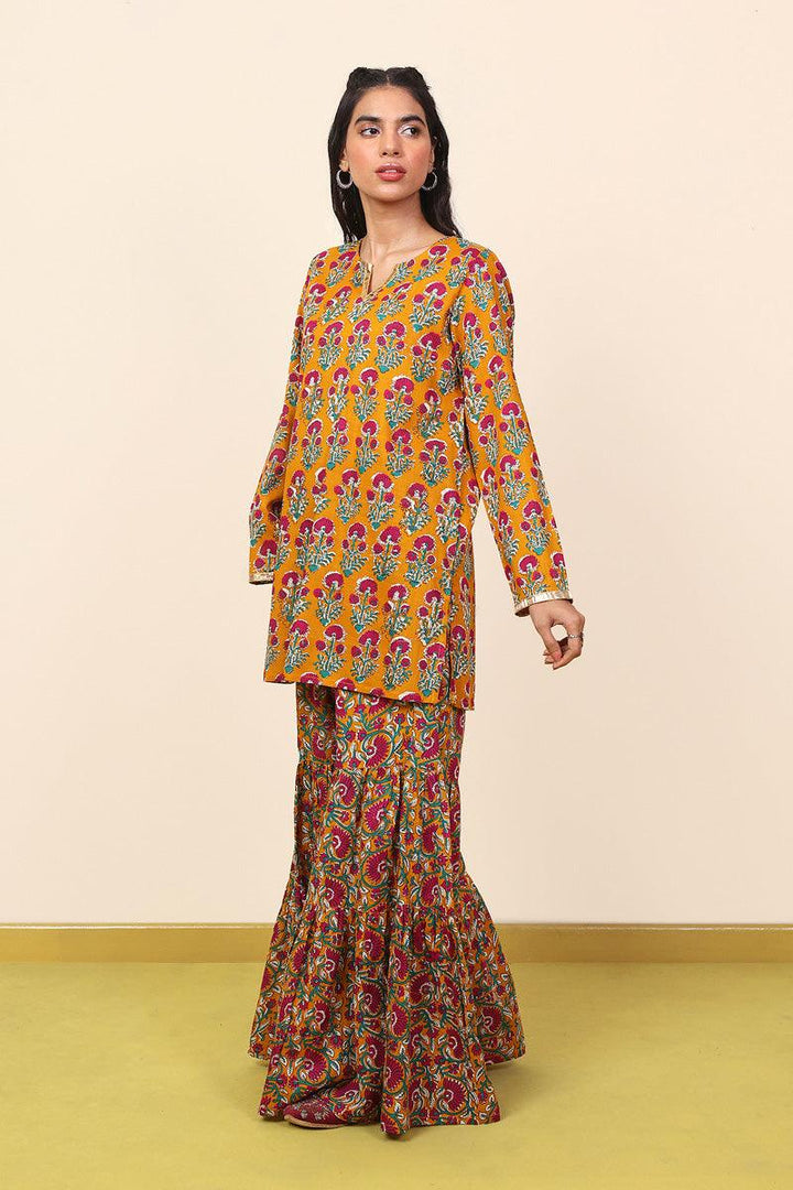 Generation - 2 Piece - Pankhi Gharara Set - Mustard - Lawn