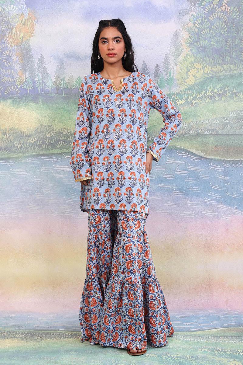 Generation - 2 Piece - Pankhi Gharara Set - Sky Blue - Lawn