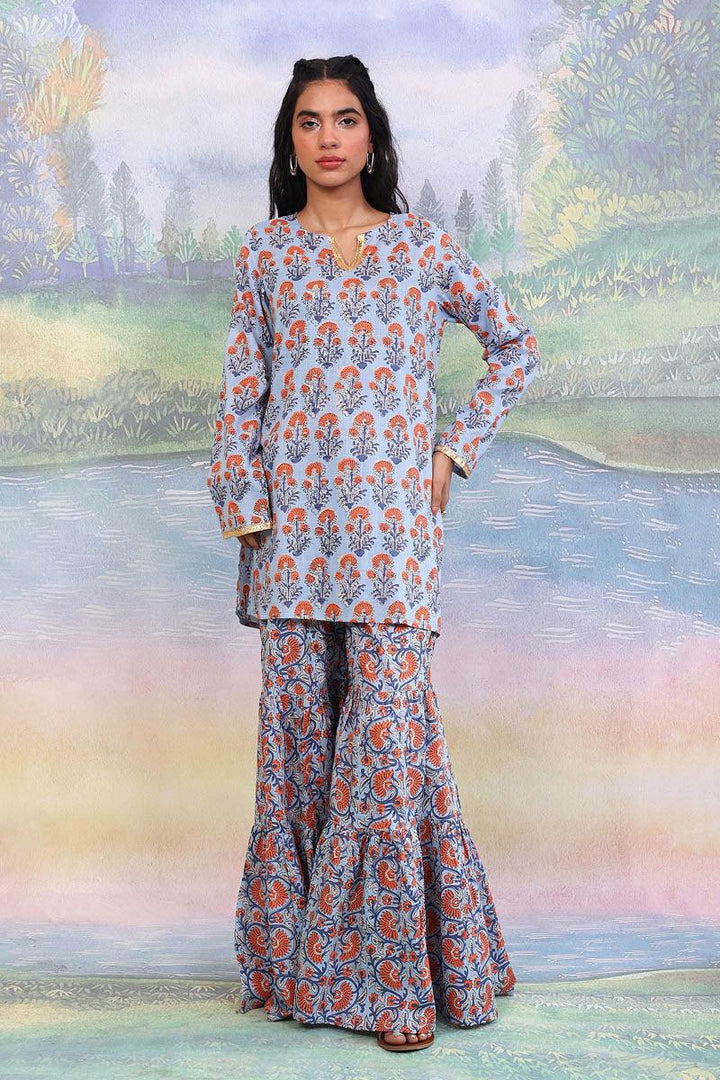 Generation - 2 Piece - Pankhi Gharara Set - Sky Blue - Lawn