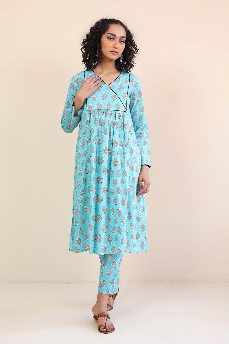 Generation - 2 Piece - Paisley Block Printed Shirt - Sky Blue - Lawn