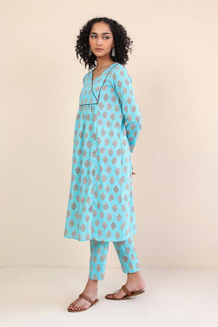 Generation - 2 Piece - Paisley Block Printed Shirt - Sky Blue - Lawn