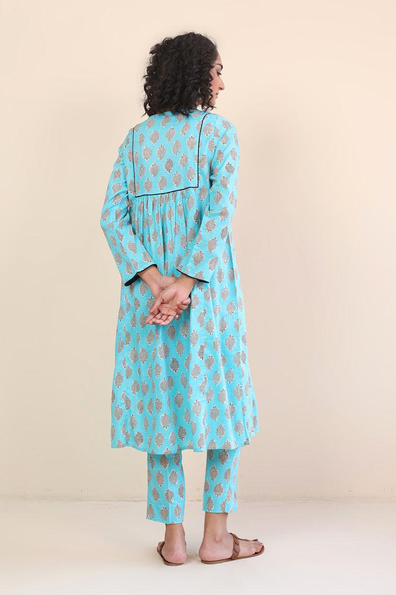 Generation - 2 Piece - Paisley Block Printed Shirt - Sky Blue - Lawn