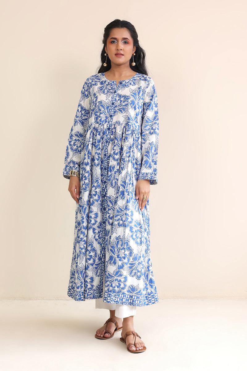 Generation - 1 Piece - Linocut Dress - Blue - Lawn