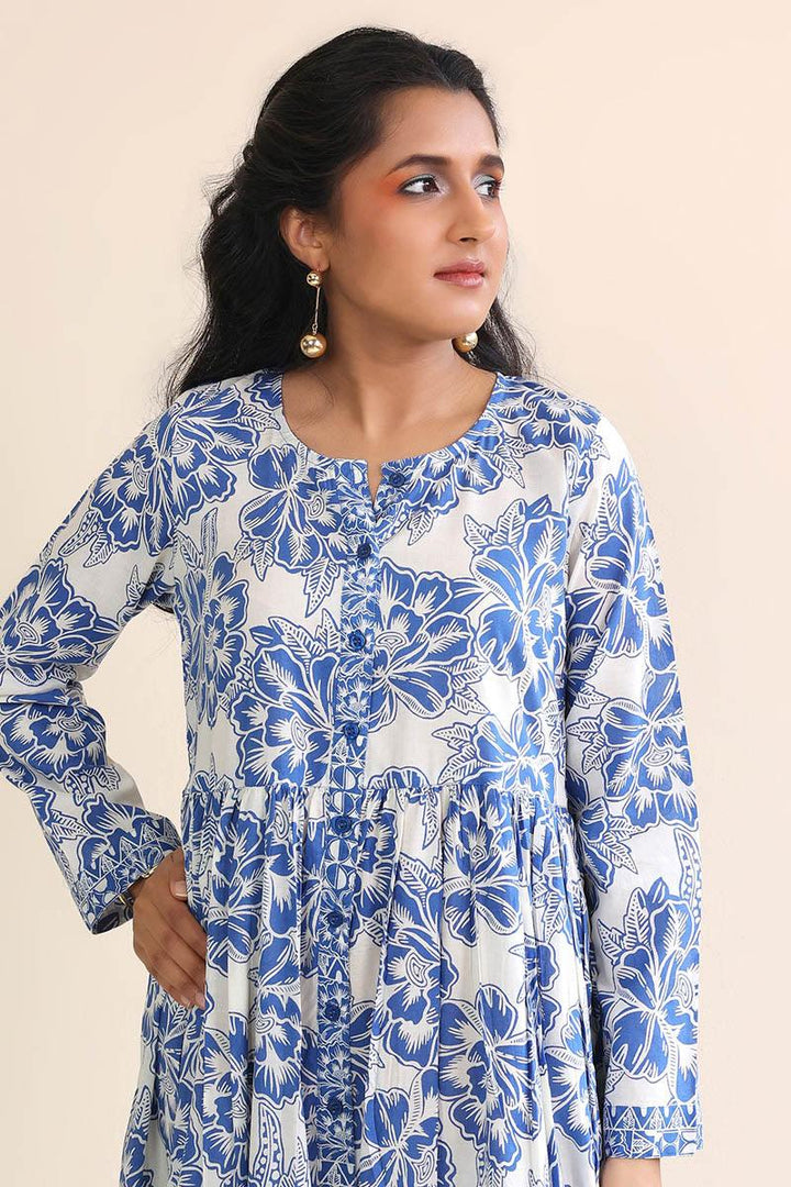 Generation - 1 Piece - Linocut Dress - Blue - Lawn