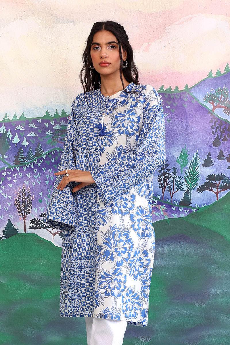 Generation - 1 Piece - Linocut Boxy Kurta - Blue - Lawn