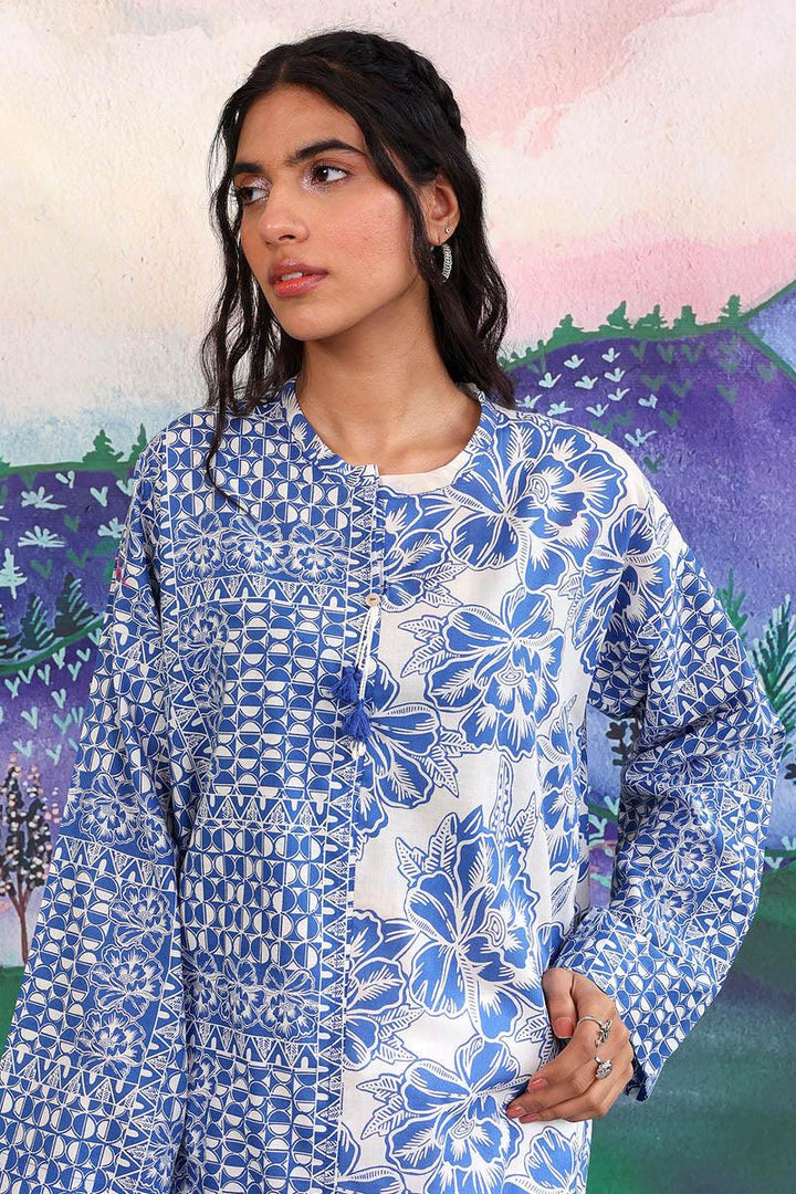 Generation - 1 Piece - Linocut Boxy Kurta - Blue - Lawn