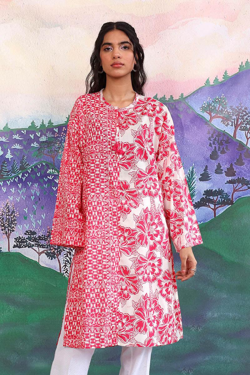 Generation - 1 Piece - Linocut Boxy Kurta - Pink - Lawn