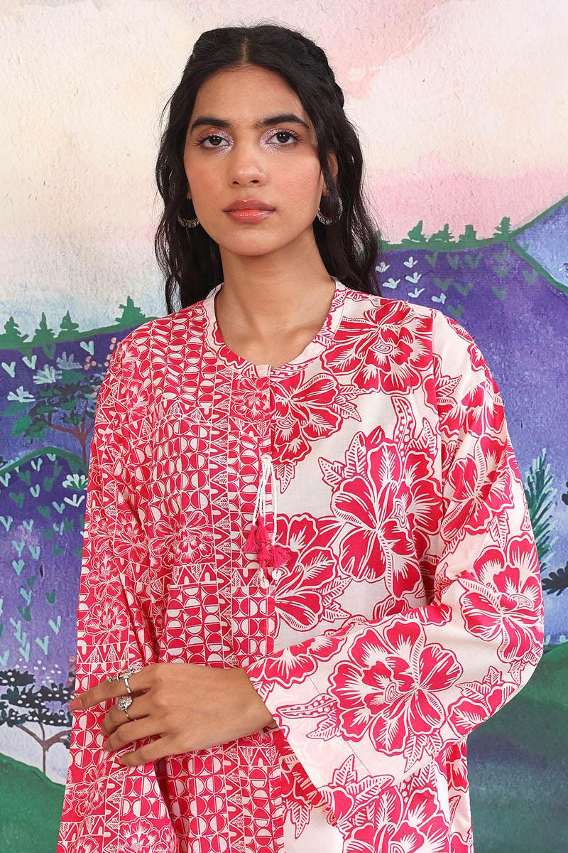 Generation - 1 Piece - Linocut Boxy Kurta - Pink - Lawn