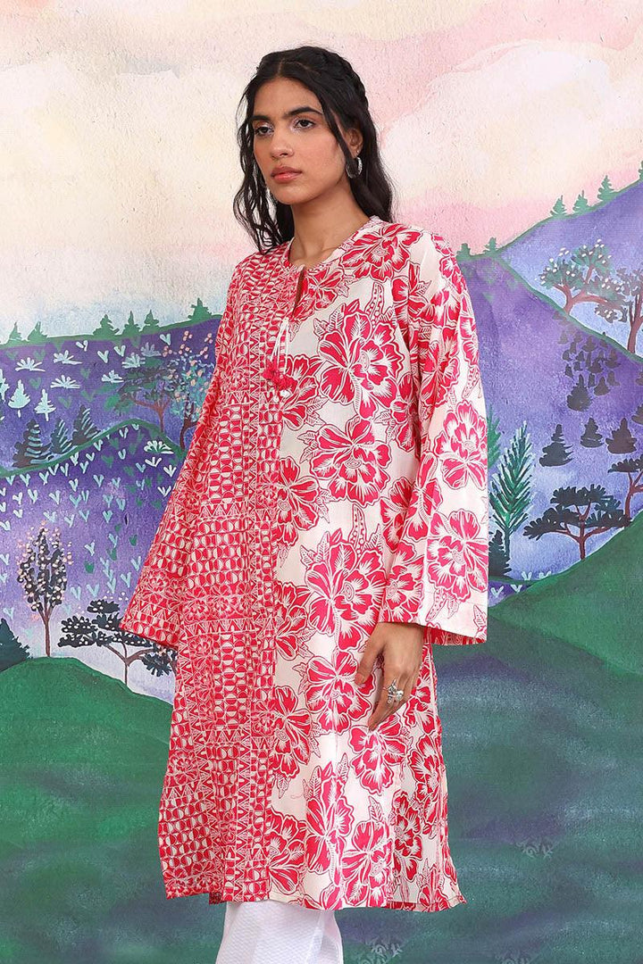 Generation - 1 Piece - Linocut Boxy Kurta - Pink - Lawn