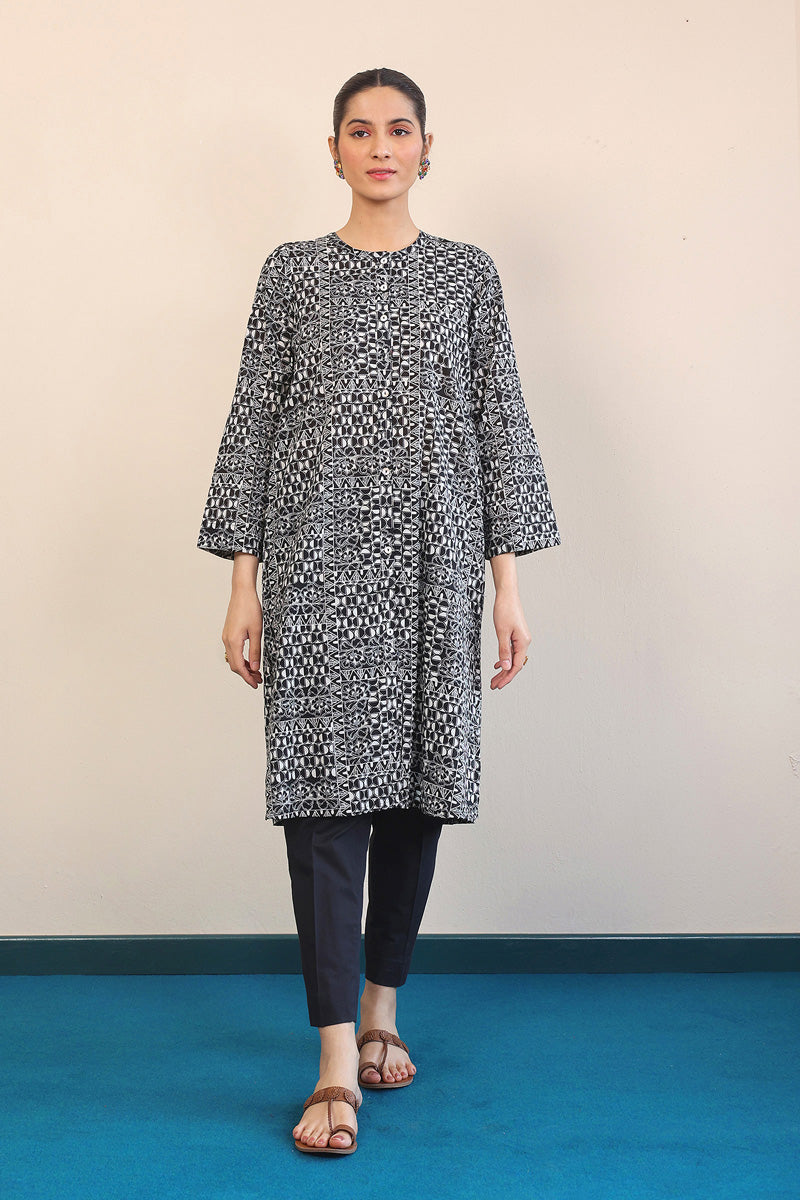 Generation - 1 Piece - Linocut Kurta - Black - Lawn