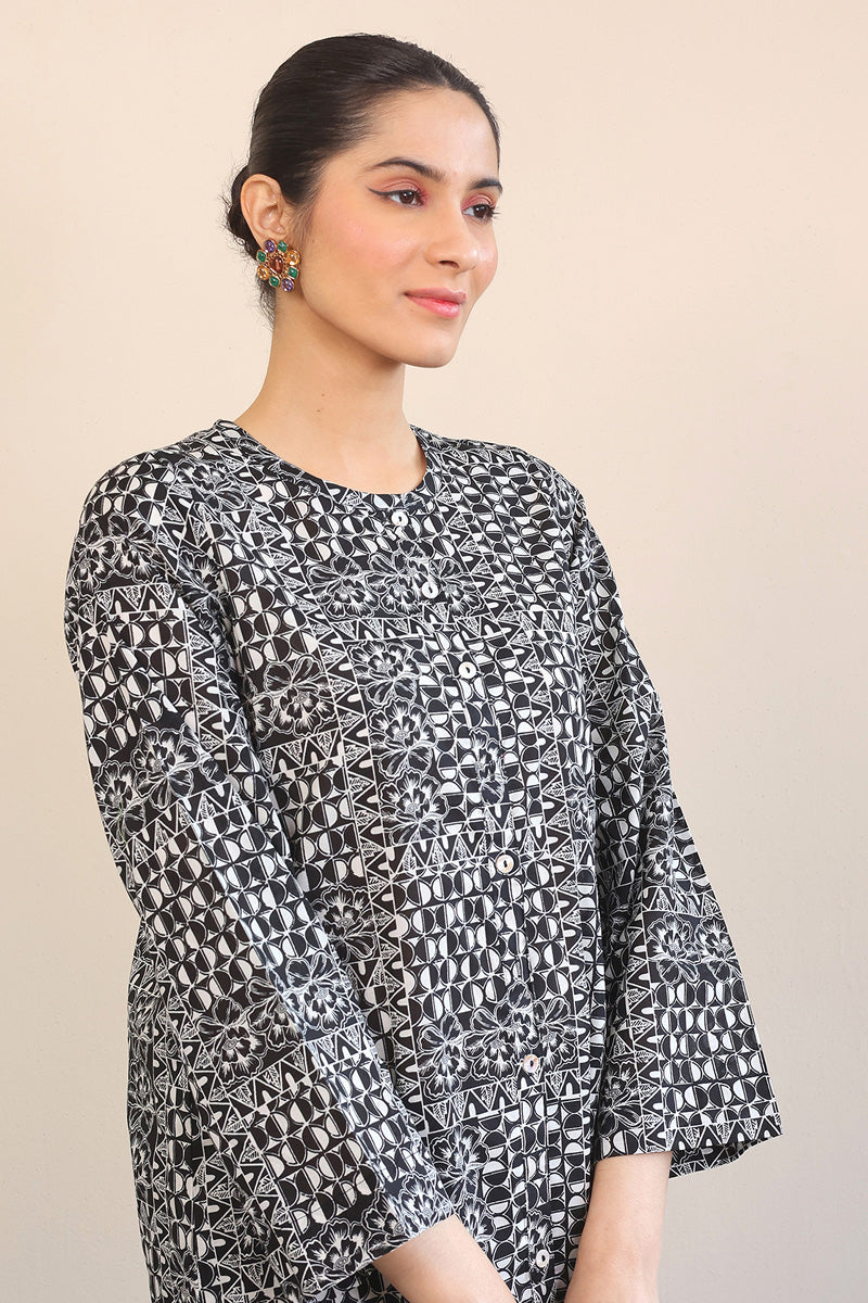 Generation - 1 Piece - Linocut Kurta - Black - Lawn