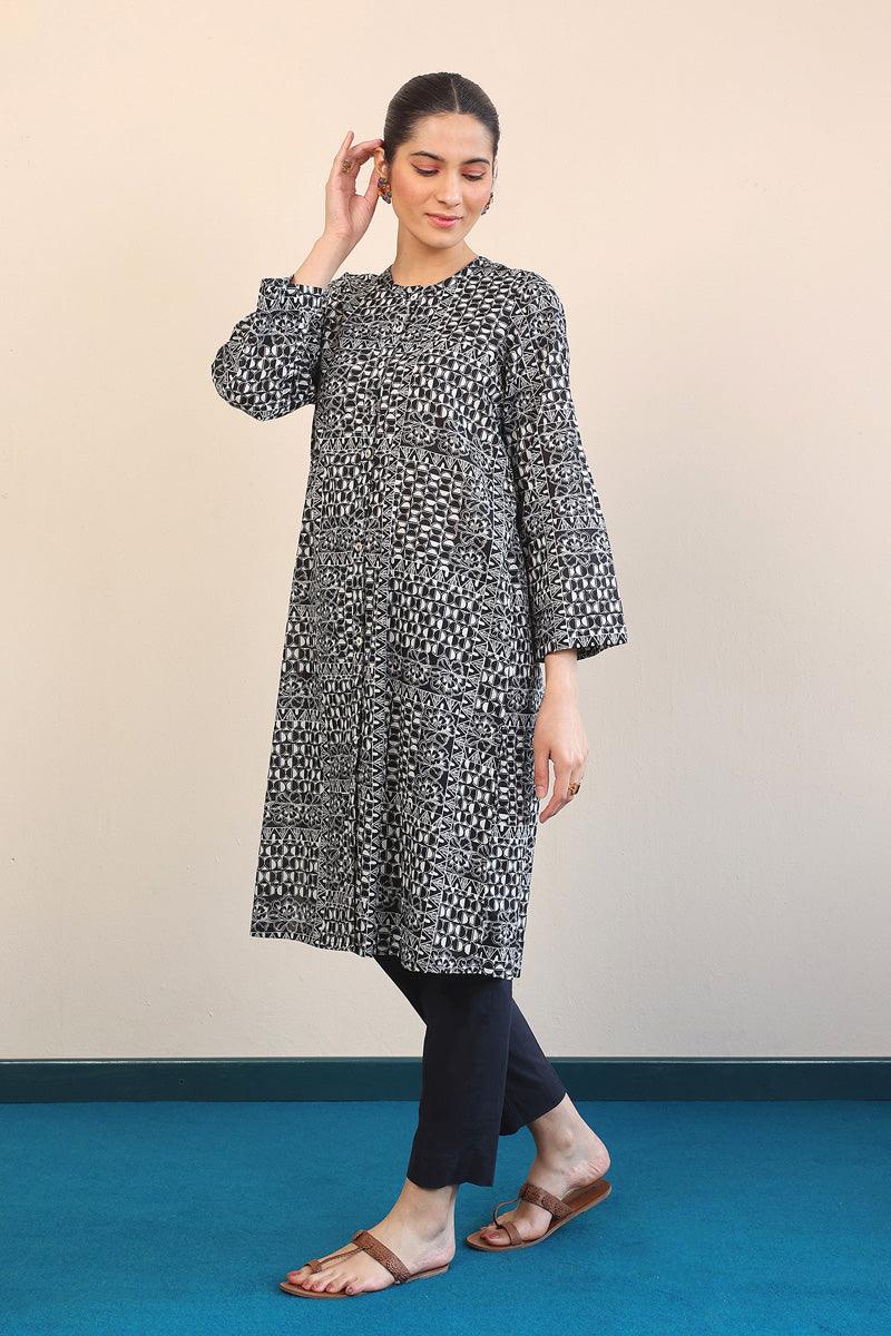 Generation - 1 Piece - Linocut Kurta - Black - Lawn