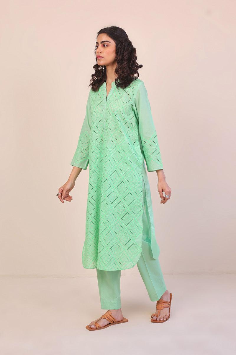 Generation - Summer Breeze Embroidered Set - Green - Schiffli - 2 Piece