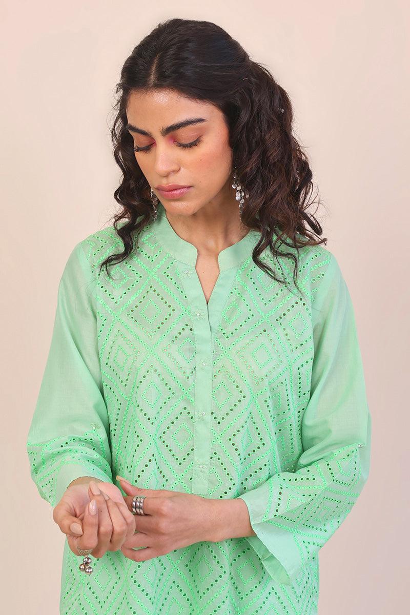 Generation - Summer Breeze Embroidered Set - Green - Schiffli - 2 Piece