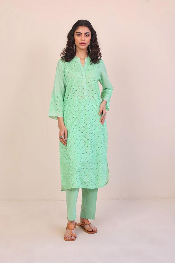 Generation - Summer Breeze Embroidered Set - Green - Schiffli - 2 Piece