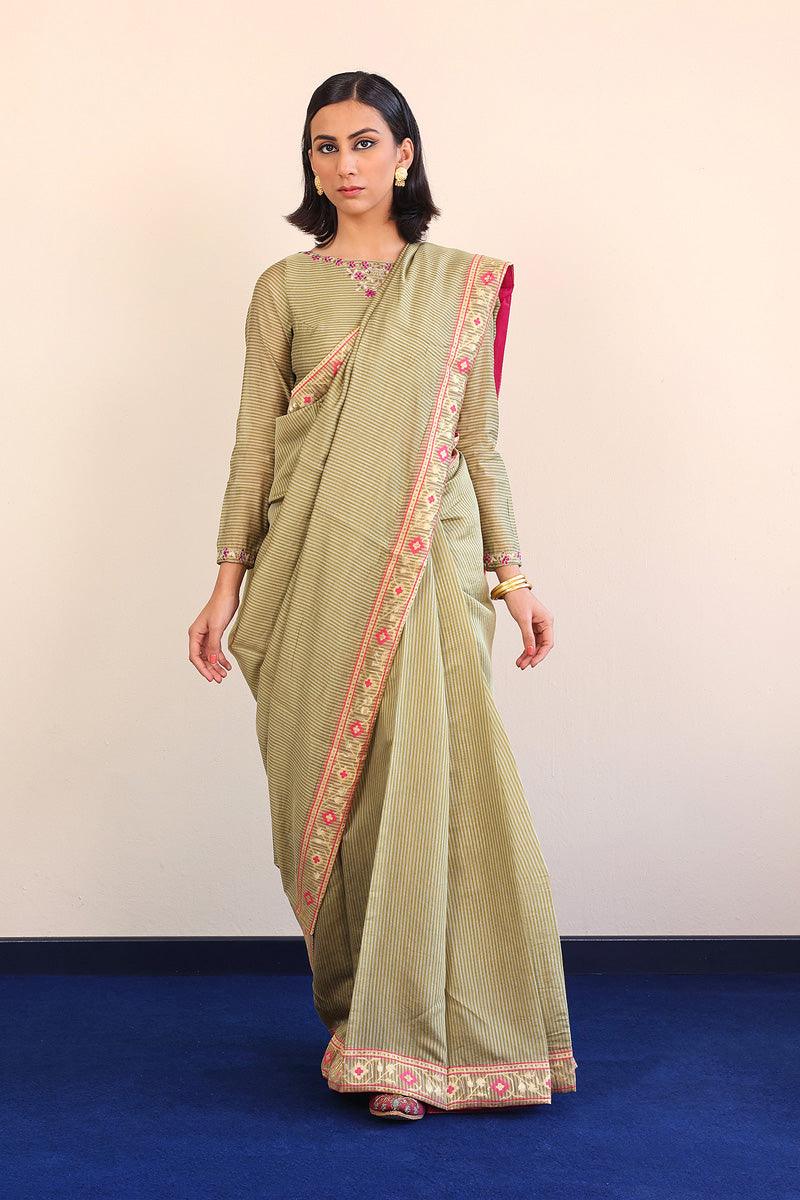 Generation - 3 Piece - Pathani Peekaboo Saree - Green - Jaquard