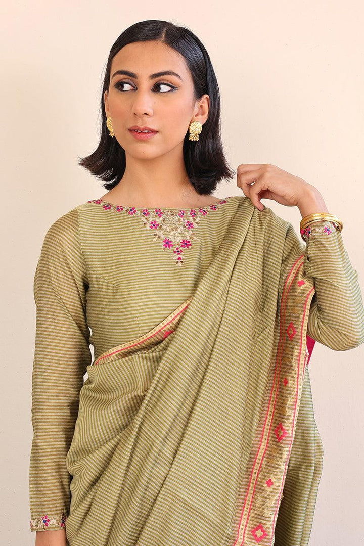 Generation - 3 Piece - Pathani Peekaboo Saree - Green - Jaquard