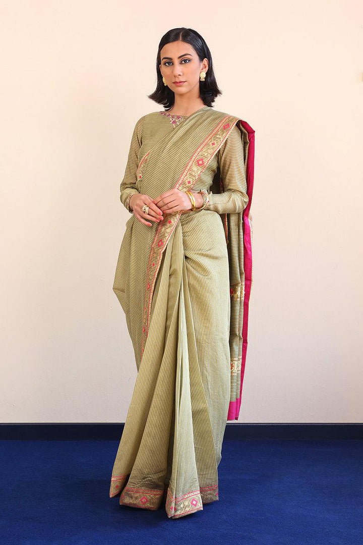 Generation - 3 Piece - Pathani Peekaboo Saree - Green - Jaquard