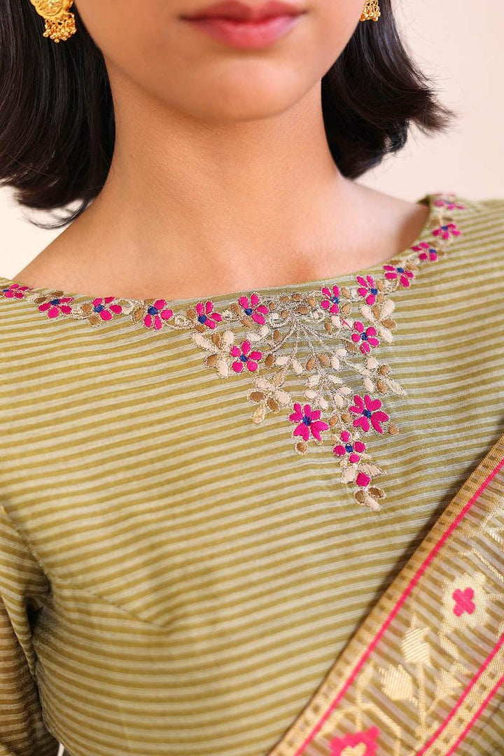 Generation - 3 Piece - Pathani Peekaboo Saree - Green - Jaquard
