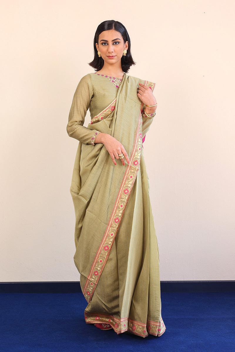Generation - 3 Piece - Pathani Peekaboo Saree - Green - Jaquard