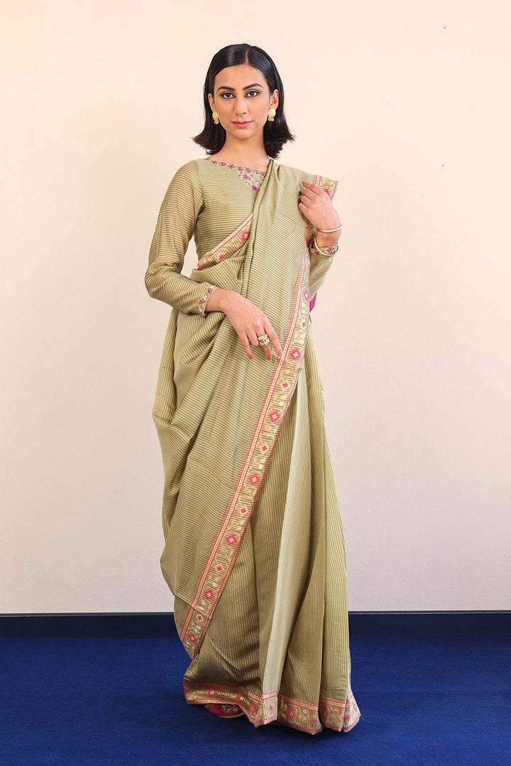 Generation - 3 Piece - Pathani Peekaboo Saree - Green - Jaquard