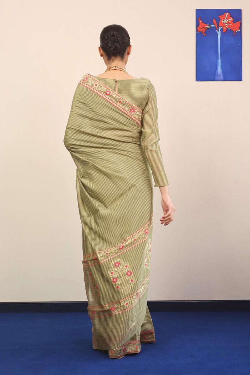 Generation - Pathani Peekaboo Sari - Green - Cotton - 3 Piece