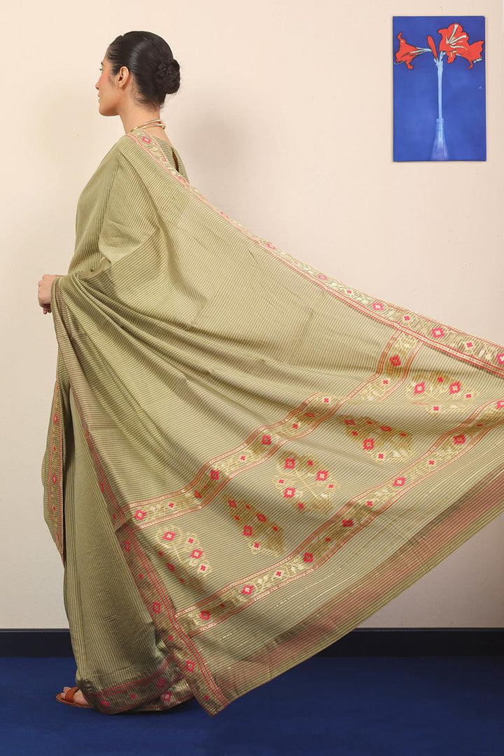 Generation - Pathani Peekaboo Sari - Green - Cotton - 3 Piece