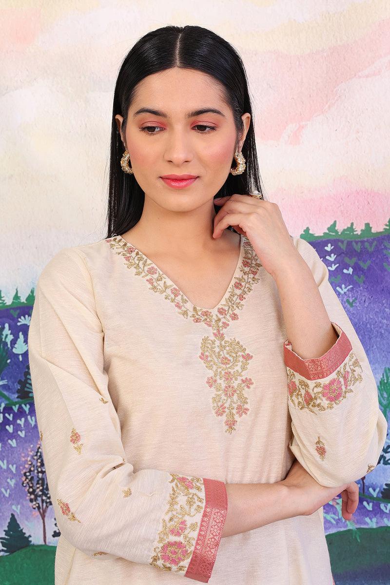 Generation - Aik Rang Gharara Suit - Off White - 3 Piece