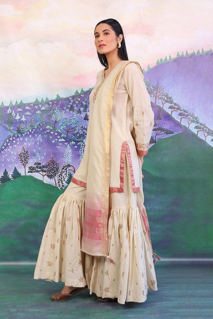 Generation - Aik Rang Gharara Suit - Off White - 3 Piece