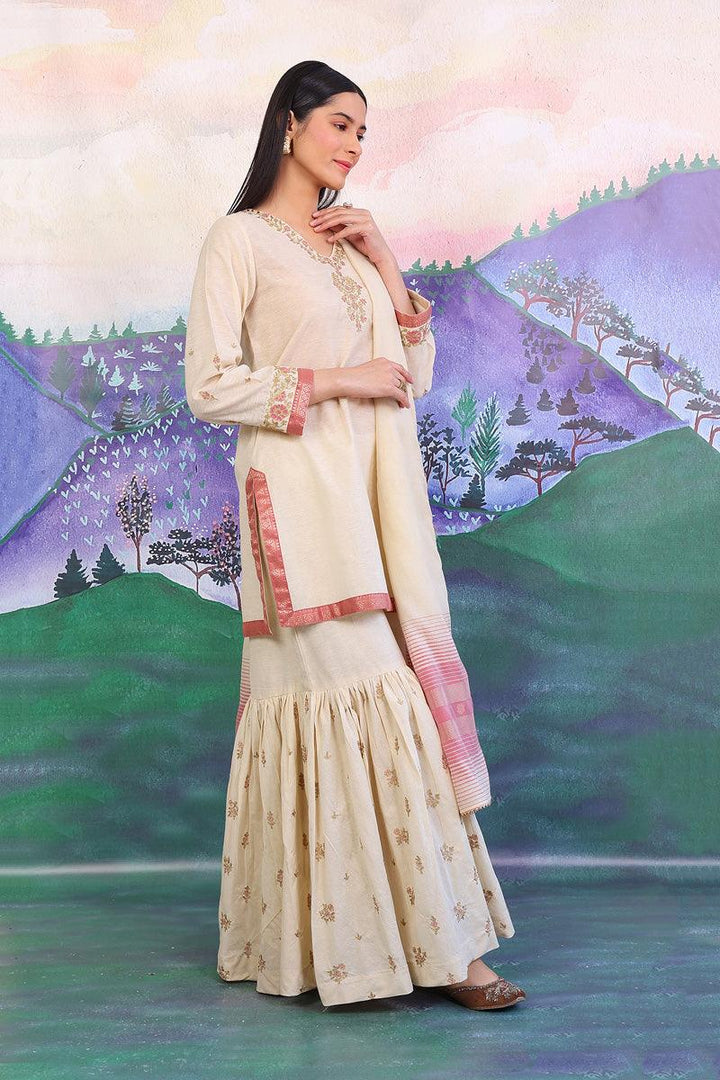 Generation - Aik Rang Gharara Suit - Off White - 3 Piece