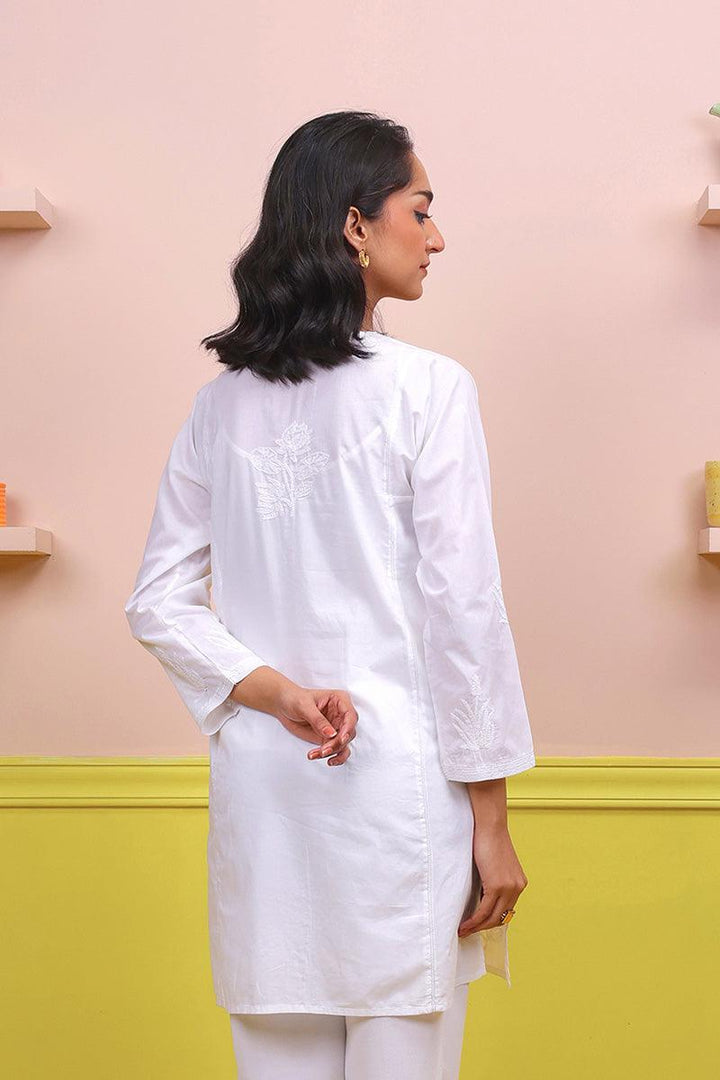 Generation - Urban Foliage Hand Embroidered Kurti - White - Lawn - 1 Piece