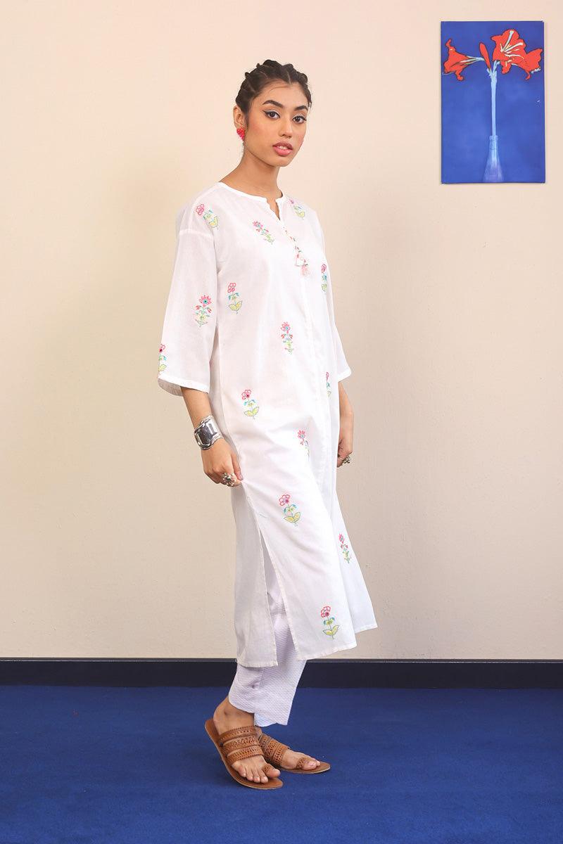Generation - Bageecha Hand Embroidered Kurta - White - 1 Piece