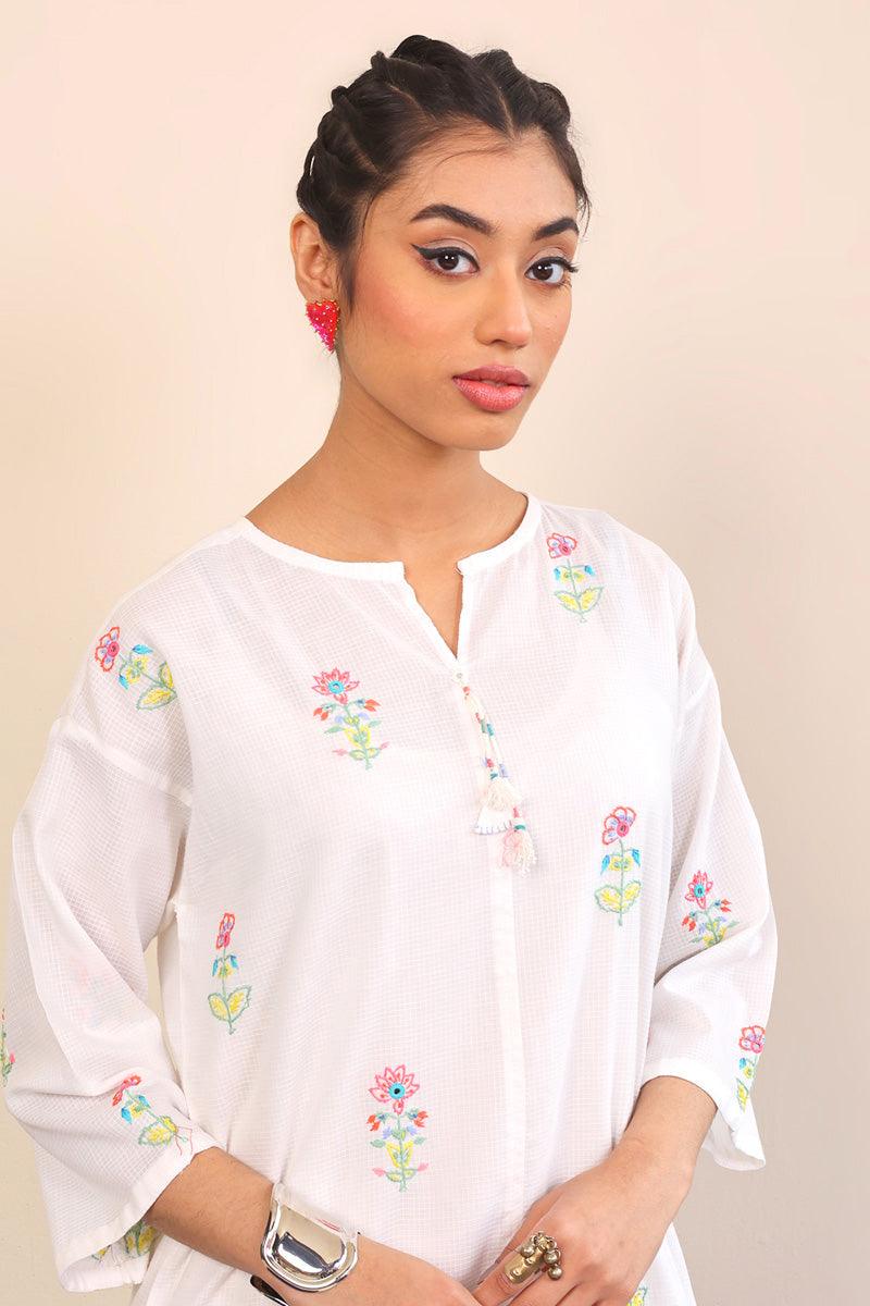 Generation - Bageecha Hand Embroidered Kurta - White - 1 Piece