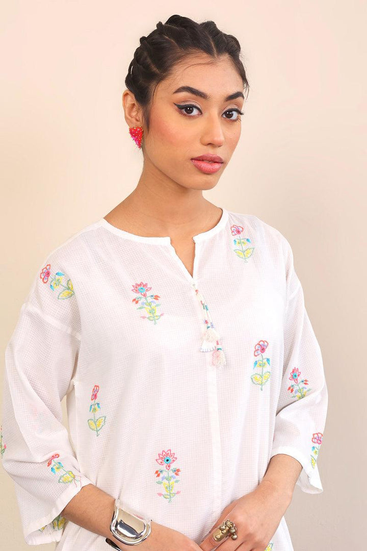 Generation - Bageecha Hand Embroidered Kurta - White - 1 Piece
