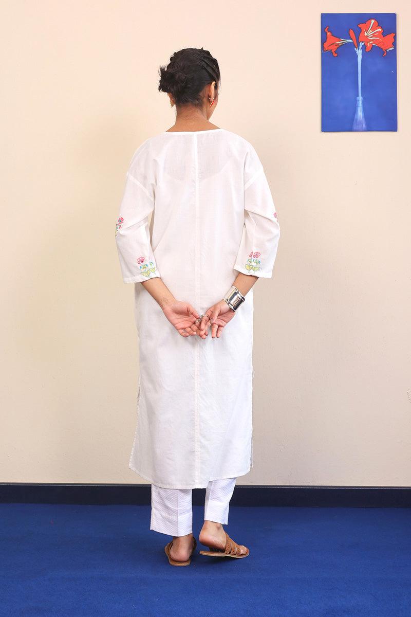 Generation - Bageecha Hand Embroidered Kurta - White - 1 Piece
