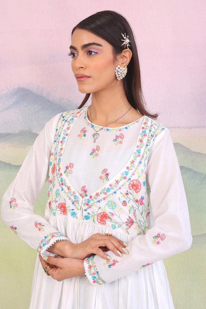 Generation - Bagheecha Embroidered Anarkali - White - 1 Piece