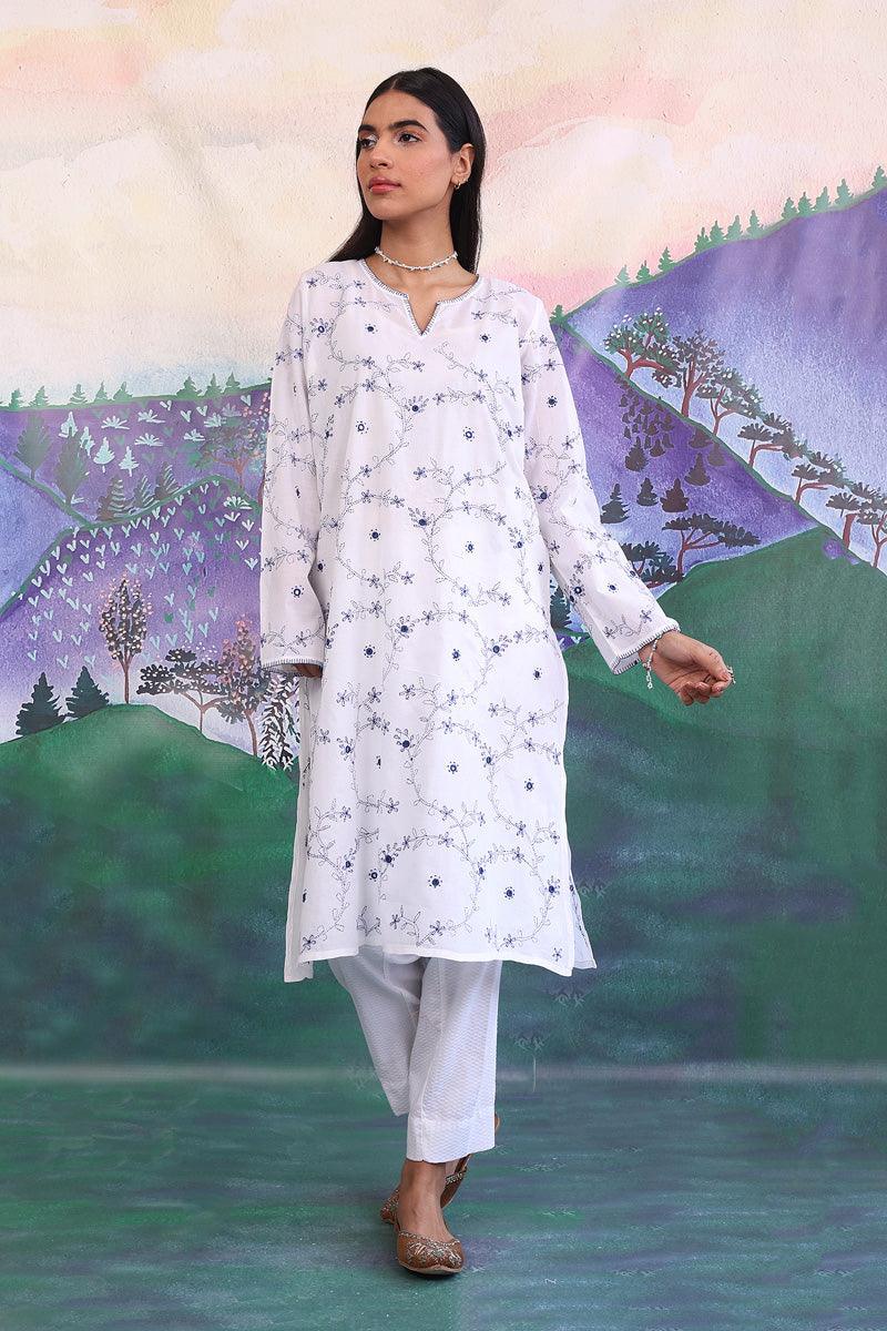 Generation - N K R Hand Embroidered Kurta - White - 1 Piece