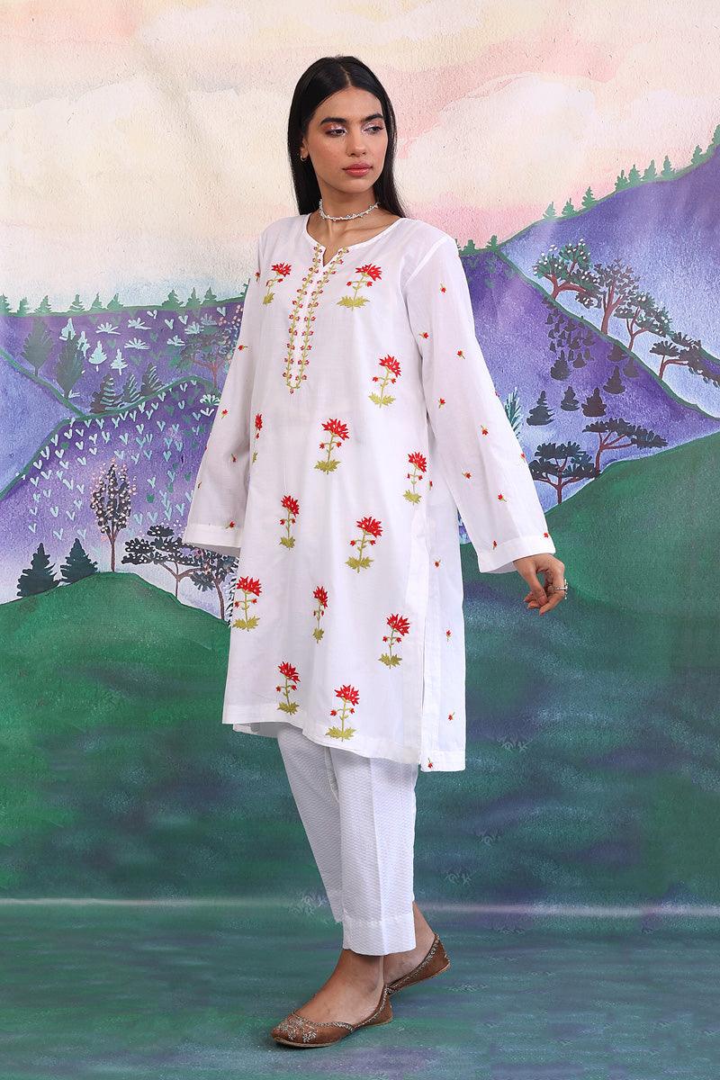 Generation - N K R Hand Embroidered Kurta - White - 1 Piece